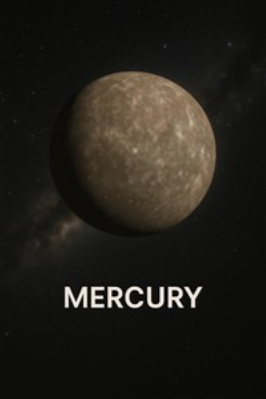 Merkuros Mystik i Rummet - Oplev den fortryllende planet Merkur svævende i det uendelige rum, omfavnet af stjernernes lys. Denne illustration bringer en følelse af undren og nysgerrighed ind i dit hjem.