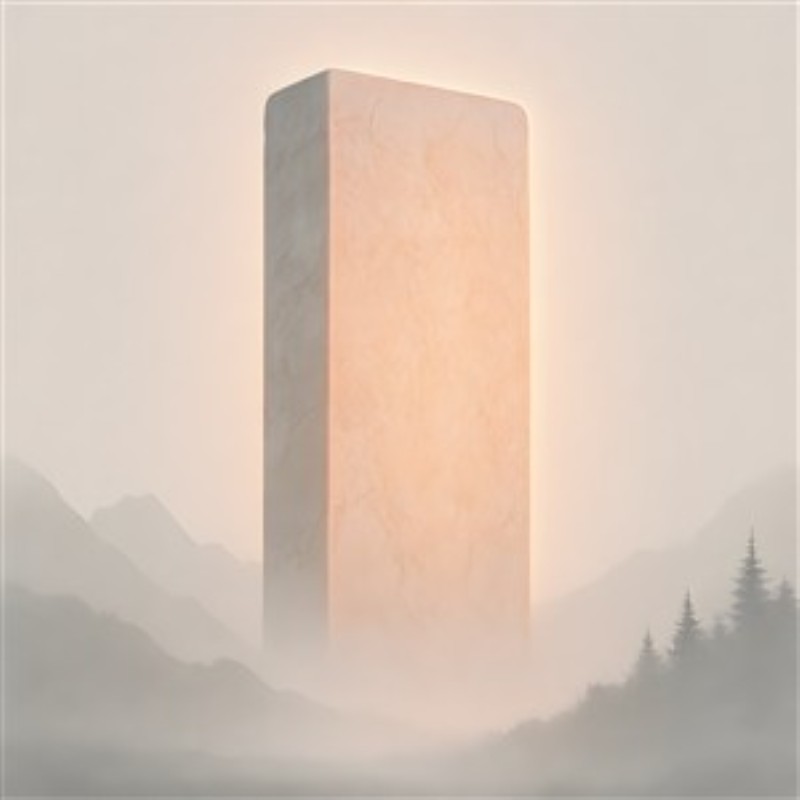 Mysteriet Om Monolitten i Tågen - Oplev en fortryllende scene med en majestætisk monolit, der fremhæves af den bløde tåge og det lysende landskab. Denne kunstværk skaber en atmosfære af ro og mystik, perfekt til ethvert moderne hjem.