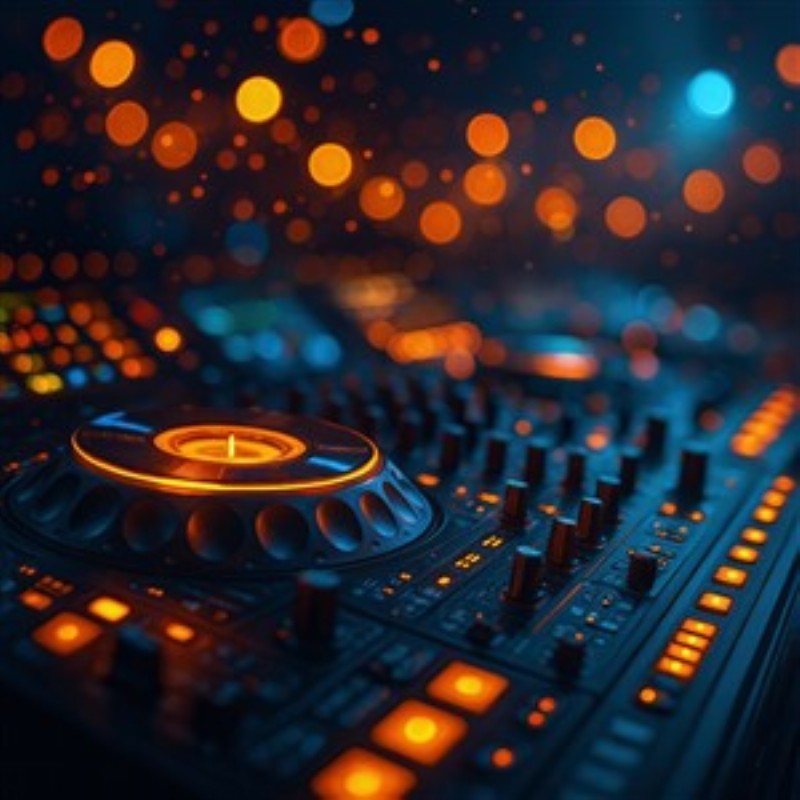 DJ Mixer med Lys og Energie - Oplev det pulserende liv med denne fantastiske DJ mixer, hvor de lysende knapper og den bløde bokeh-baggrund skaber en unik atmosfære. Perfekt til musikelskeren, der ønsker at bringe feststemningen ind i hjemmet.