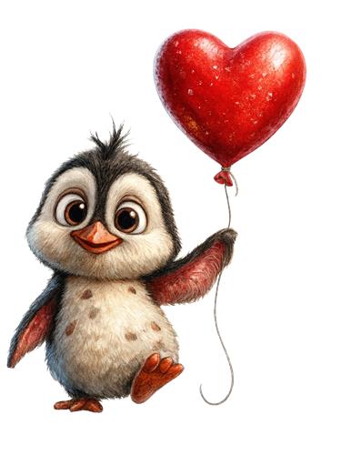 Kærlig Pingvin Med Hjerteballon