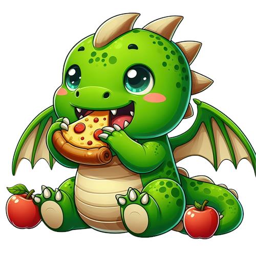 Sød lille drage med pizza