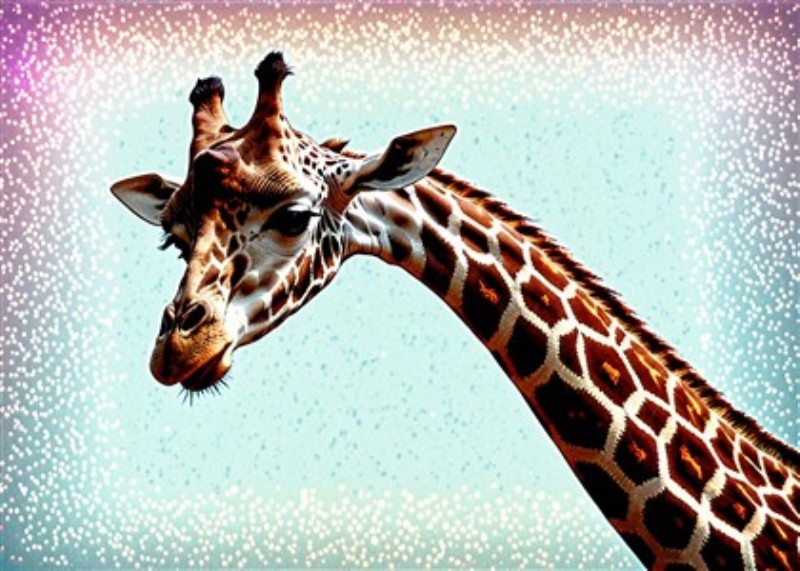 Farverig Giraff med Kunstnerisk Flair - Forvandl dit rum med denne iøjnefaldende plakat af en giraffehoved, prydet med en farverig og kunstnerisk baggrund. Dette kunstværk tilføjer liv og farve til ethvert rum, og skaber en legesyg atmosfære, der inspirerer til fantasi og drømme.