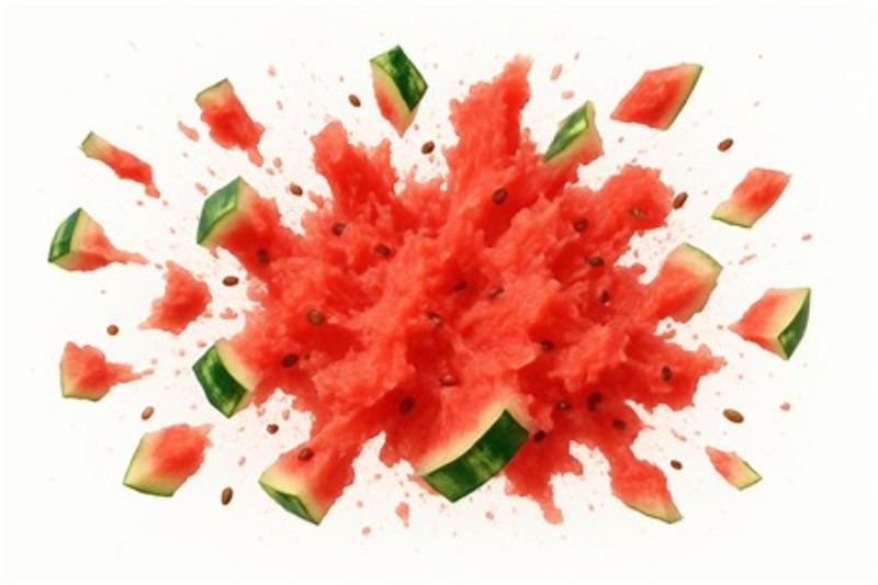 Sprudlende Vandmelon Fantasi - Oplev den sprudlende skønhed i en eksploderende vandmelon! Dette livlige kunstværk bringer en unik og energisk atmosfære ind i dit hjem, perfekt til både kreative rum og festlige stunder.
